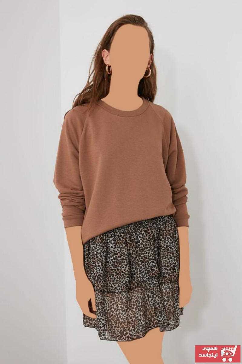 سویشرت زنانه طرح دار شیک TRENDYOLMİLLA رنگ قهوه ای کد ty46569125