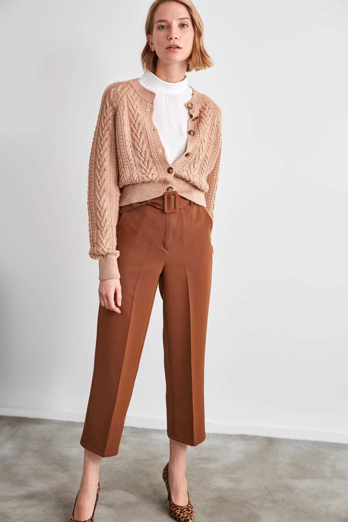 ژاکت بافتی زنانه مدل مارک ترندیول میلا رنگ قهوه ای کد ty52677473