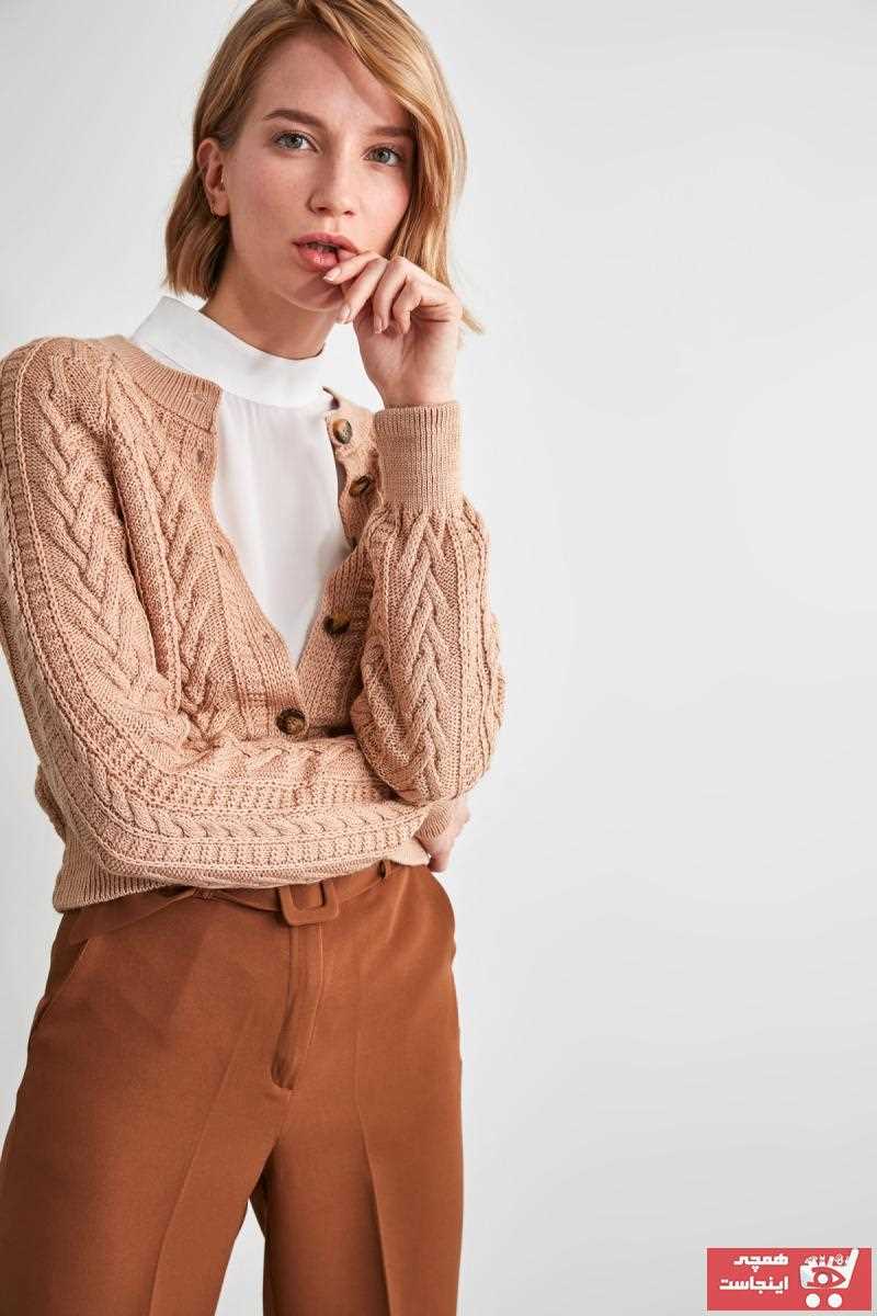 ژاکت بافتی زنانه مدل مارک ترندیول میلا رنگ قهوه ای کد ty52677473