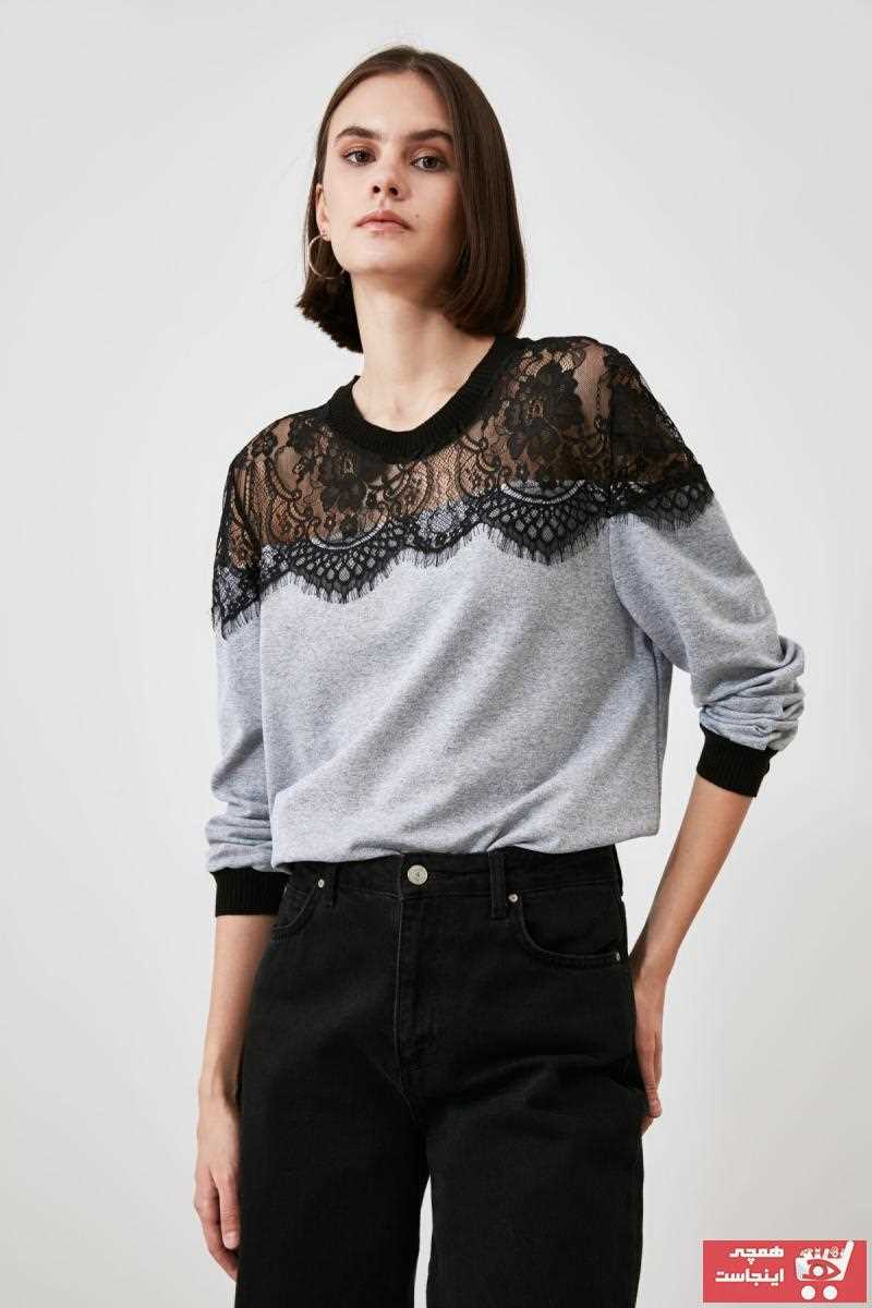 خرید انلاین سویشرت جدید زنانه شیک برند TRENDYOLMİLLA رنگ نقره ای کد ty59408577