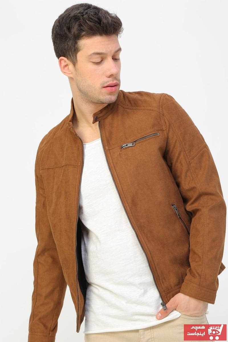 مدل ژاکت چرم مردانه شیک Jack Jones رنگ قهوه ای کد ty6373099