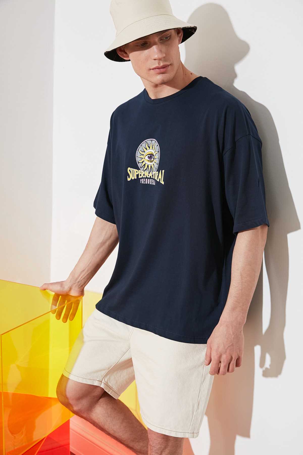 خرید اینترنتی تی شرت خاص مردانه مارک ترندیول مرد رنگ لاجوردی کد ty97062004