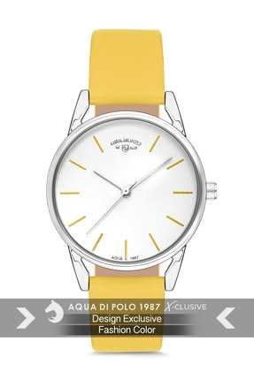 ساعت بند چرم زنانه مدل 2022 برند Aqua Di Polo 1987 رنگ زرد کد ty31906210