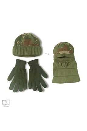فروش پستی ست کلاه و شال و دستکش زنانه برند Motiva Yeşil Kamuflaj ty193254141
