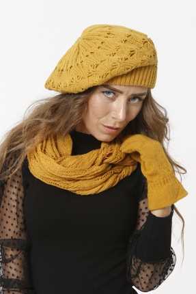 خرید پستی ست کلاه و شال و دستکش زنانه جدید برند Vemod خردلی ty72595545