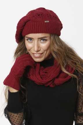 خرید ست کلاه و شال و دستکش زنانه از ترکیه برند Vemod رنگ زرشکی ty72595811