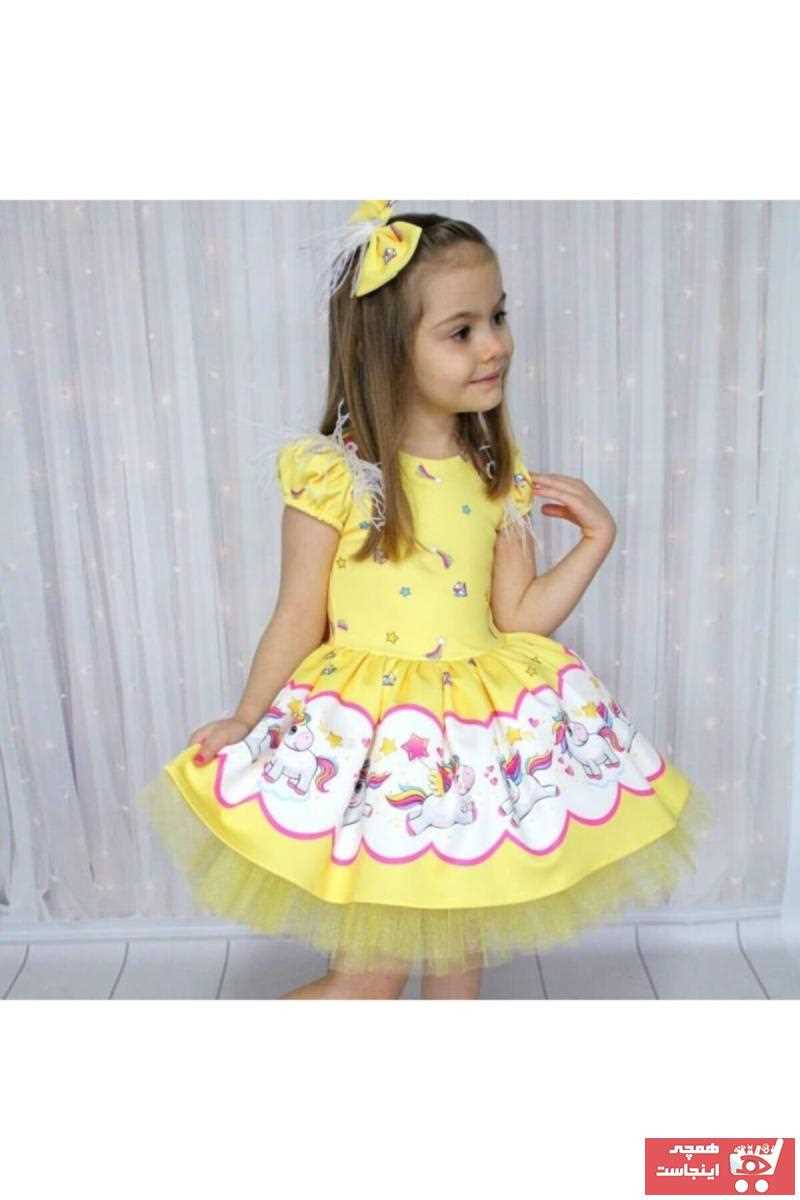 لباس مجلسی دخترانه مارک دار برند Riccotarz رنگ زرد ty35644114