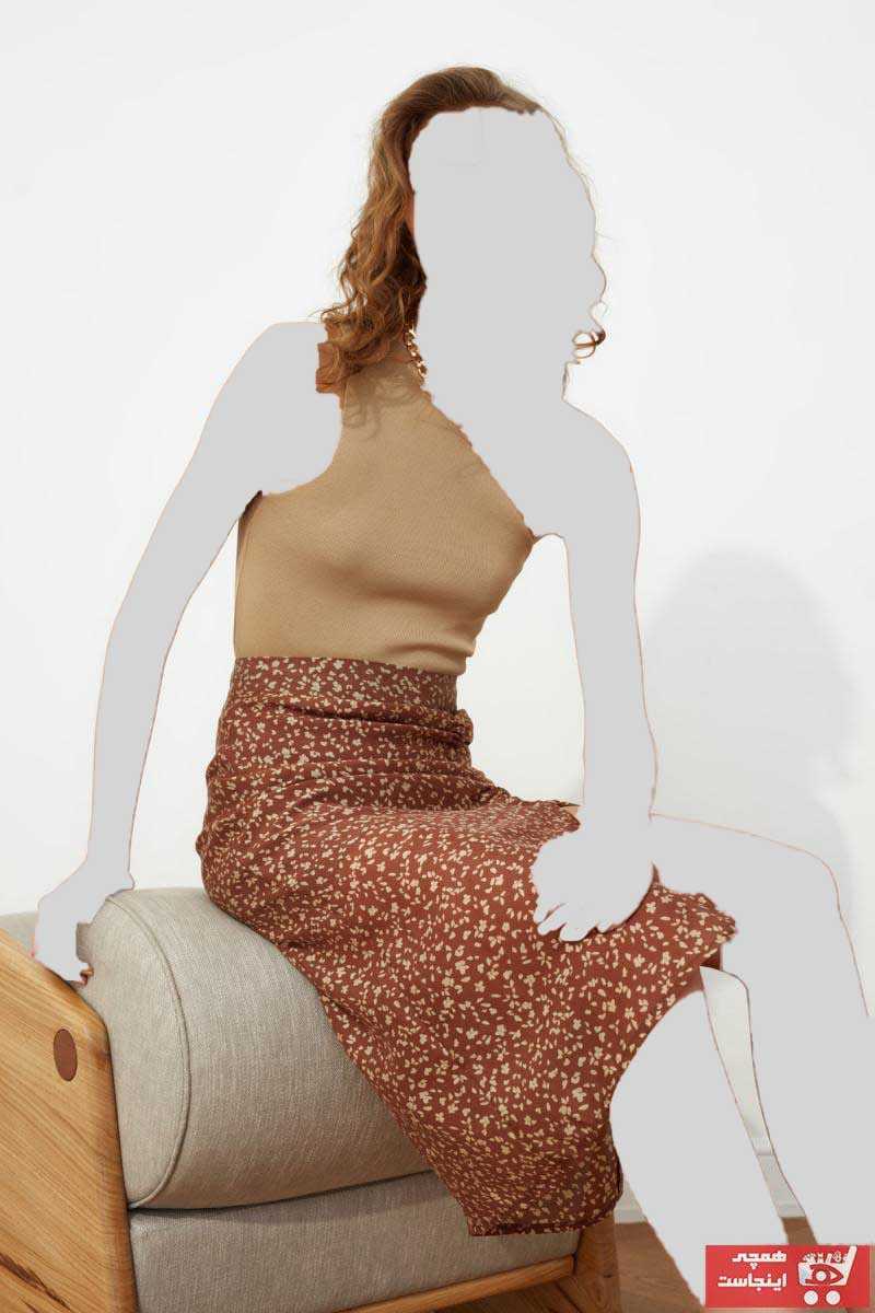دامن زنانه مدل دار برند ترندیول میلا ترک رنگ قهوه ای کد ty81690844