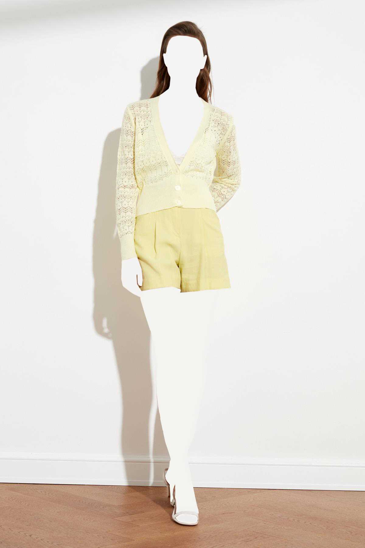 ژاکت بافتی زنانه مدل برند ترندیول میلا ترک رنگ زرد ty73737537