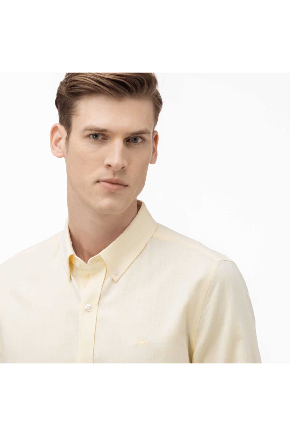 خرید ارزان پیراهن مردانه کلاسیک برند لاگوست رنگ زرد ty34809628