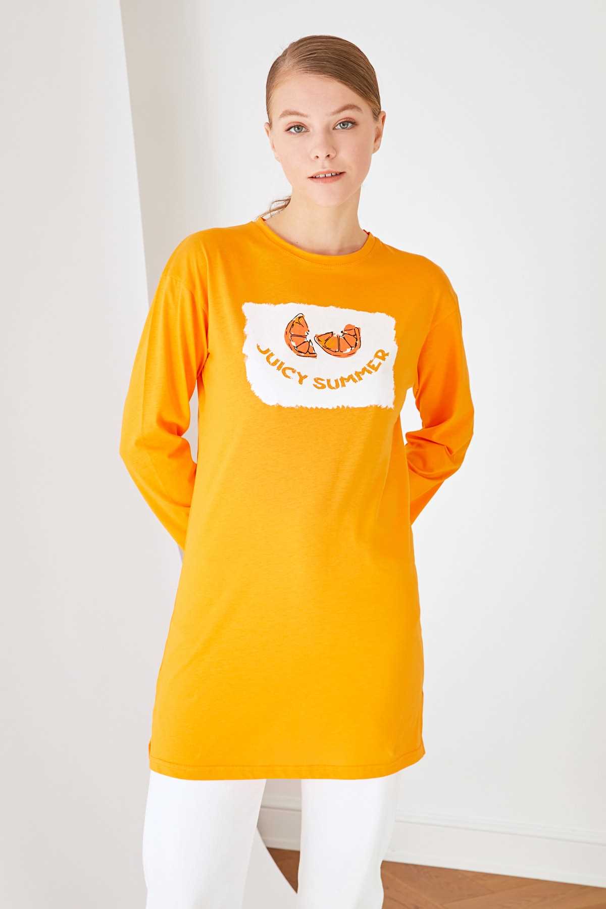 ژورنال تونیک زنانه شیک Trendyol Modest رنگ نارنجی کد ty98136320
