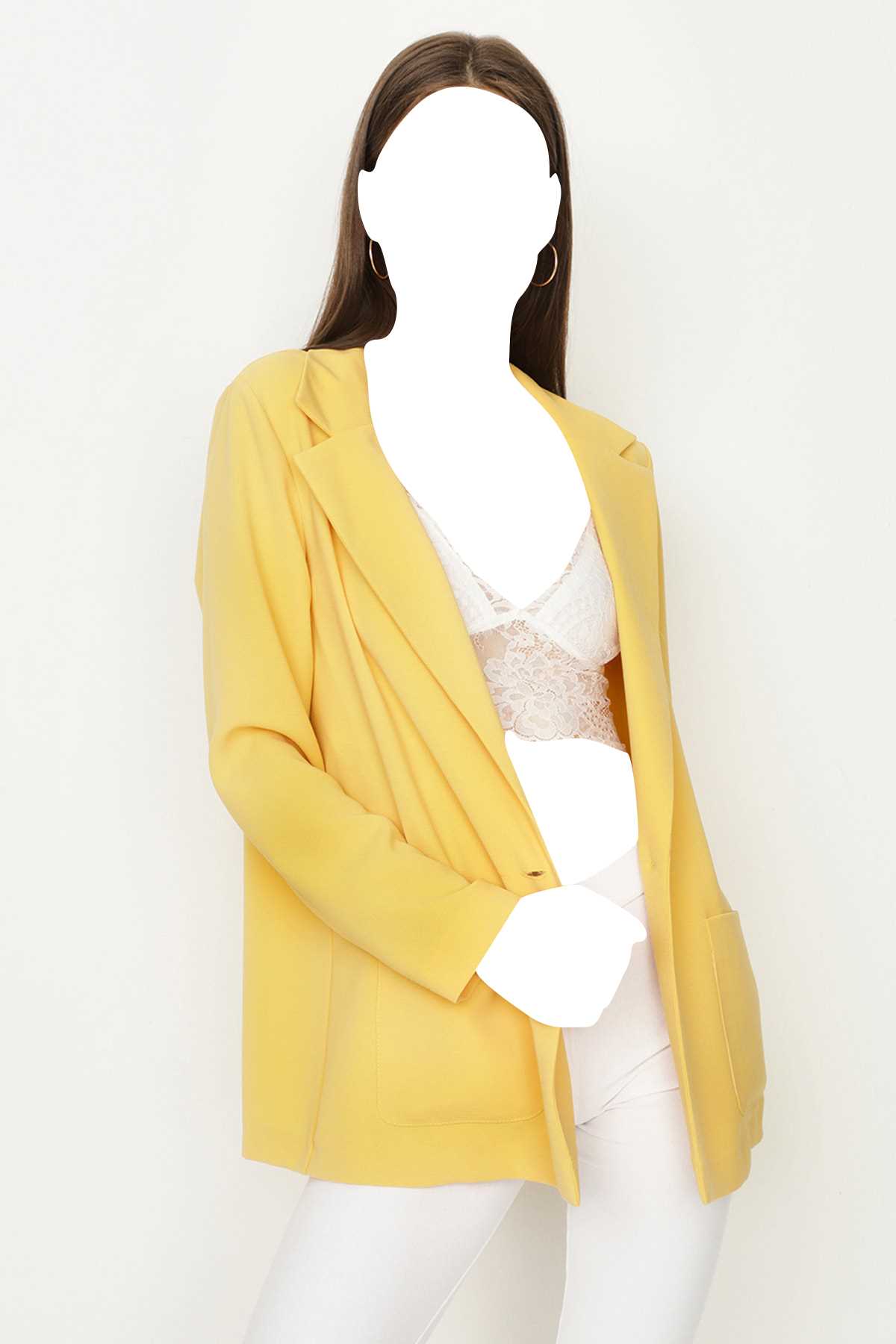 ژاکت زنانه خفن شیک Select Moda رنگ زرد ty99695172