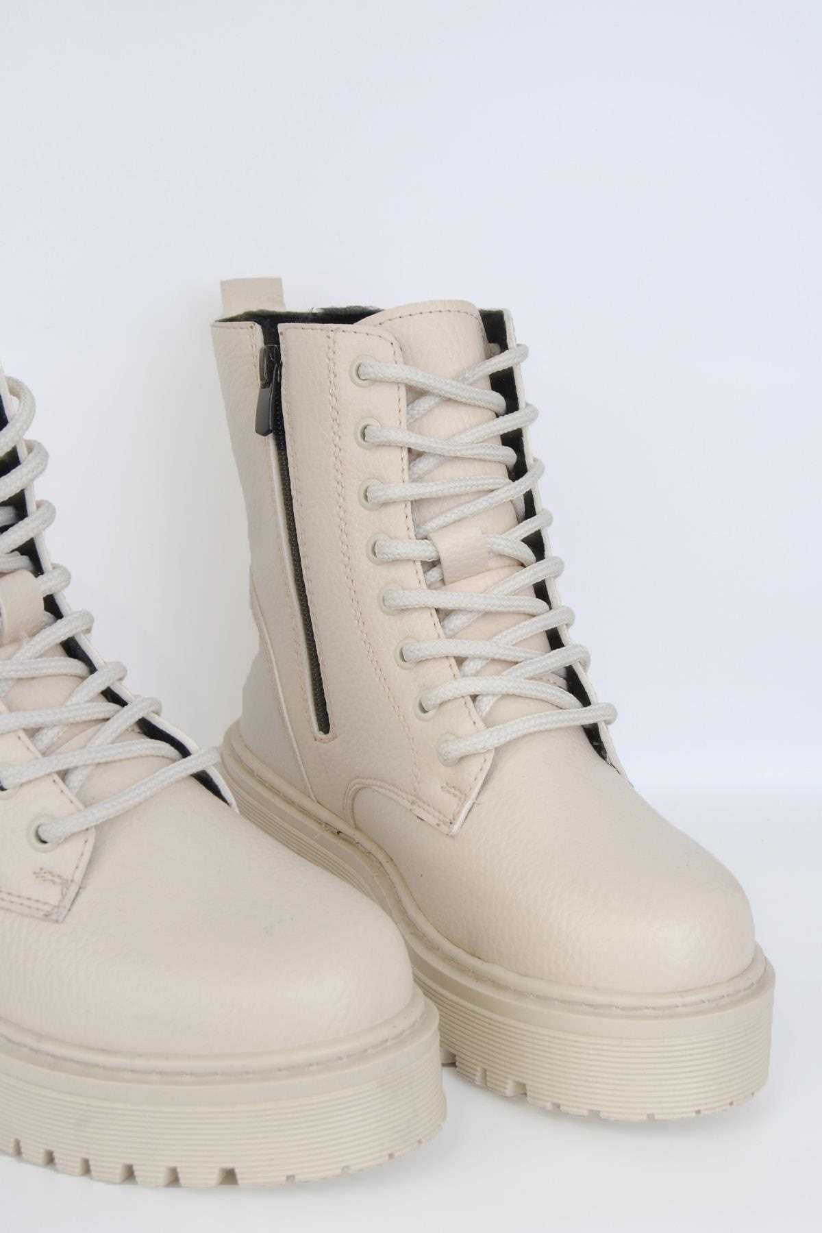قیمت بوت چرم مصنوعی زنانه ارزان زیبا şng ayakkabı BEJ-BASKILI ty411446329
