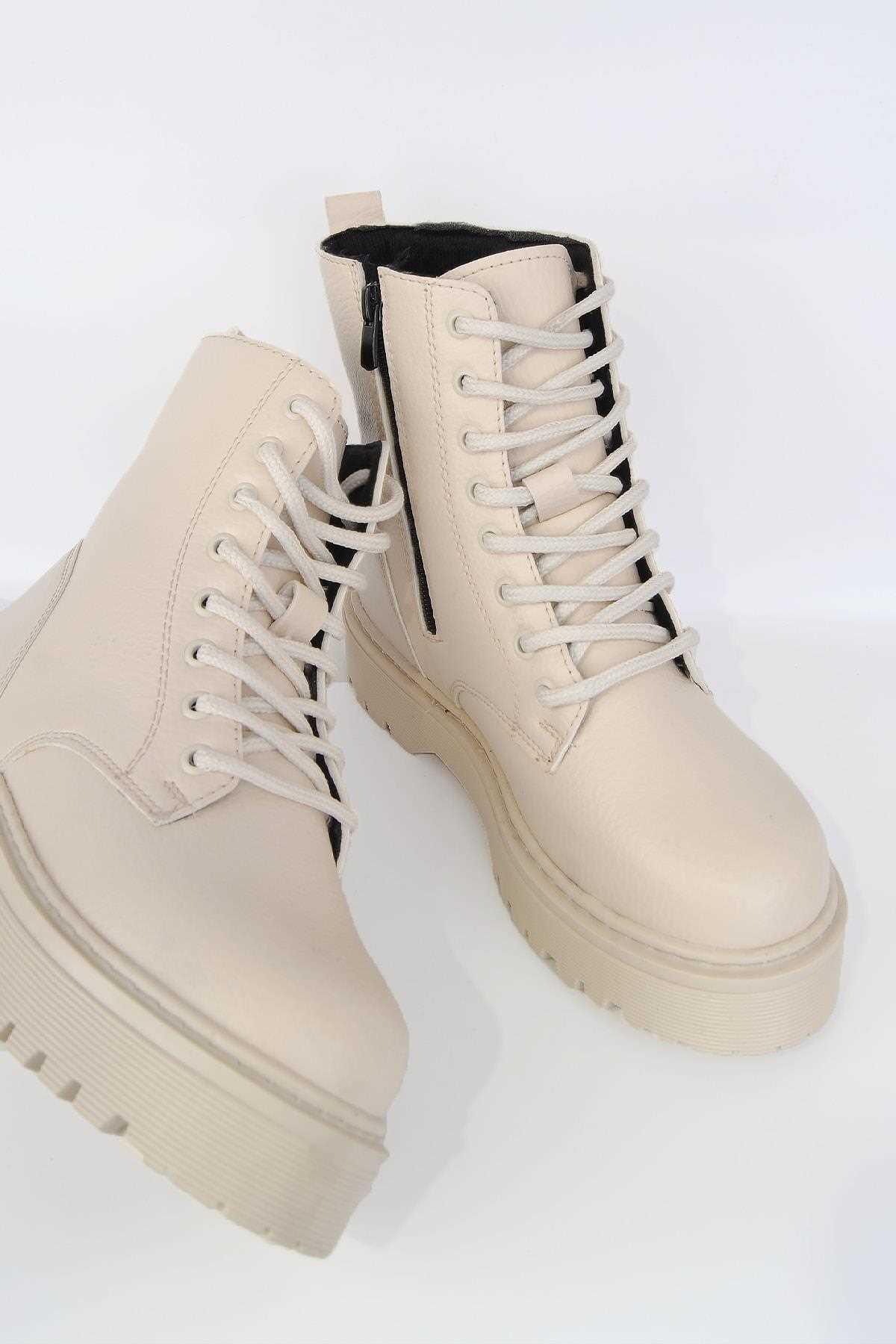 قیمت بوت چرم مصنوعی زنانه ارزان زیبا şng ayakkabı BEJ-BASKILI ty411446329