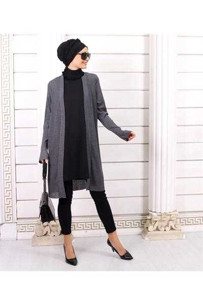 خرید پستی ژاکت بافتی زنانه با حجاب جدید زیبا Zoze Tekstil رنگ دودی ty70109768