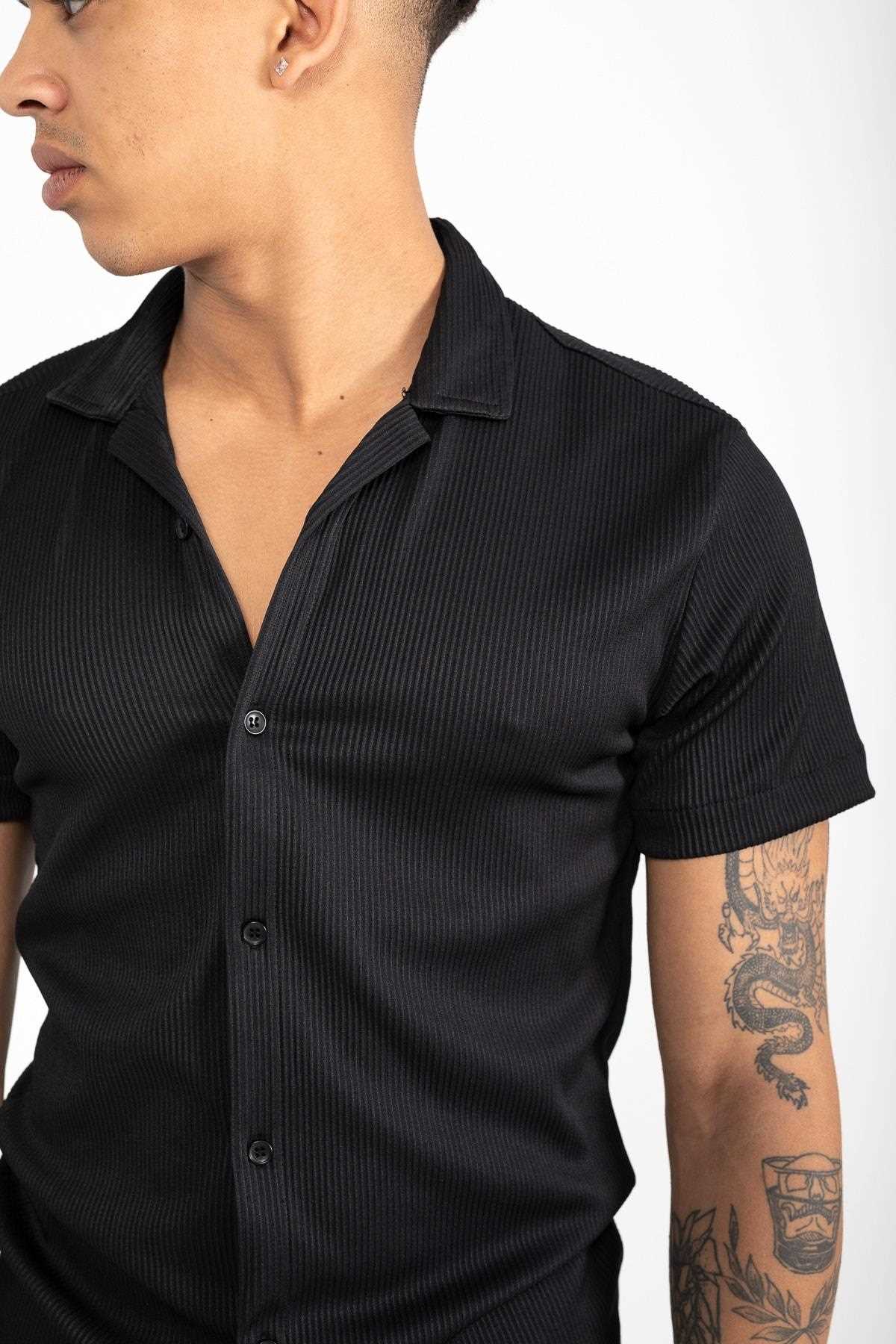 پیراهن آستین کوتاه مردانه طرح جدید برند WAMOSSALAPLI رنگ مشکی کد ty306075732