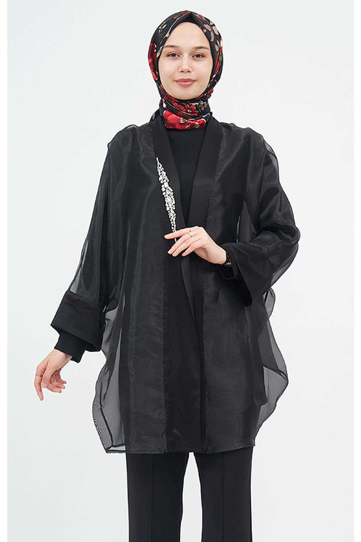 خرید تونیک با حجاب شیک کایرا رنگ مشکی کد ty307700021