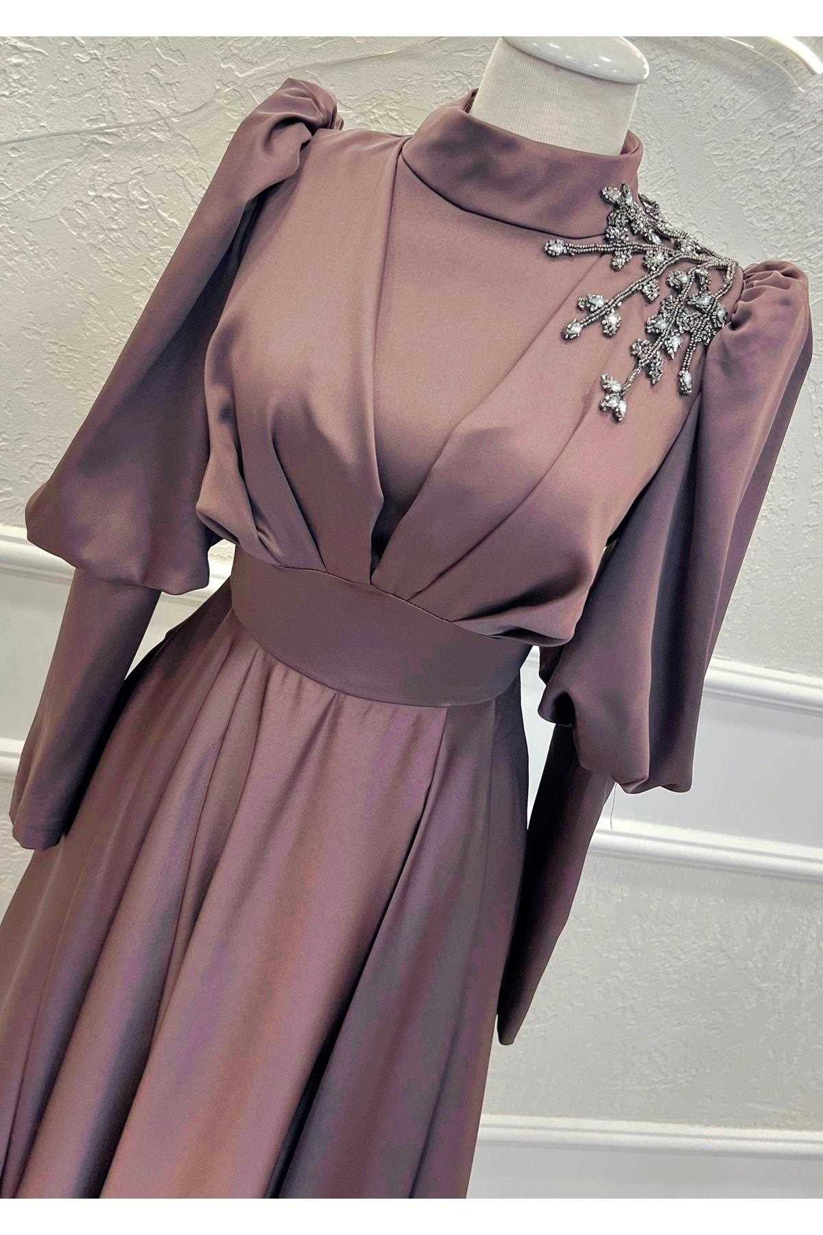 خرید لباس مجلسی پوشیده زنانه پاییزی شیک Hennin رنگ بنفش کد ty338986449