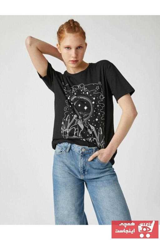 فروش تیشرت زنانه نخی برند کوتون رنگ مشکی کد ty93659734